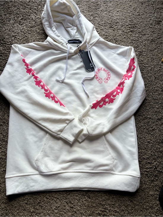 Chrome Hearts Other - White Hoodie with Pink Sleeve Graphics -Chrome
